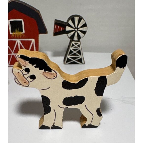 Handcrafted Wooden Farm Animal & Vehicle Figurine Set Tole Set of 7 - Picture 4 of 8